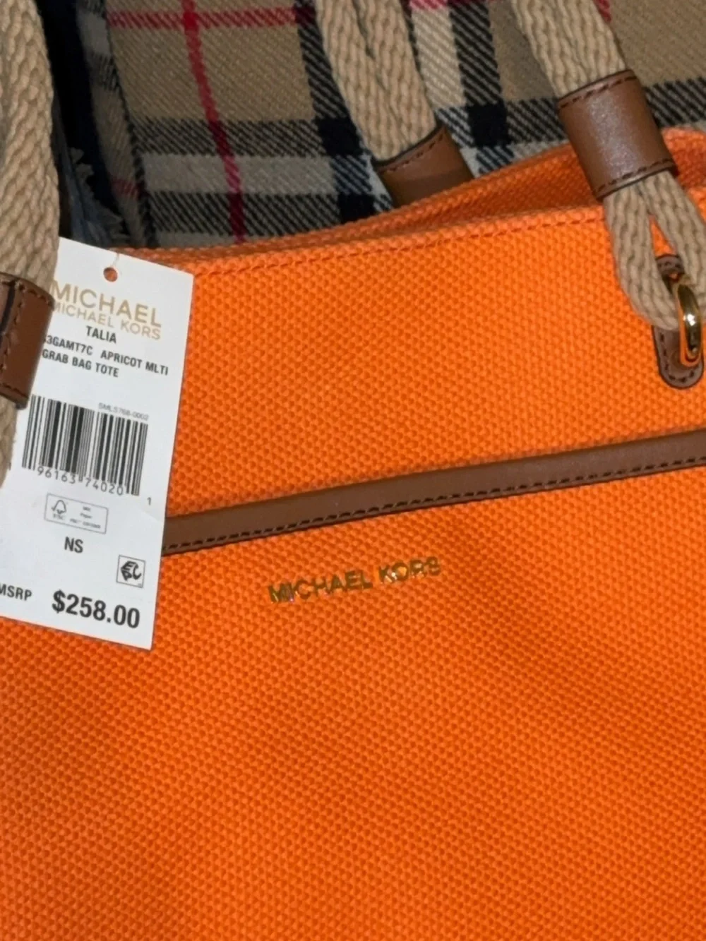 NWT $258 Michael Kors Talia Apricot LG Grab Canvas Tote Purse/Handbag/Authentic - Picture 7 of 8